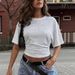 Women's Summer Smocked Waist T-Shirt - Slim Fit Round Neck Short Sleeve Top In Solid Colors_ecoleips.com