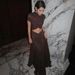 Women's Chic Solid Color High-Neck Cape Sleeve Ruffle Detail Bodycon Midi Dress Versatile Two-Piece Illusion_ecoleips.com
