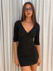 Tossy Summer V-Neck Slim Mini Dress Women's Long Sleeve Solid High Waist Commute Party Dress Female Casual Patchwork Dress 2026_ecoleips.com
