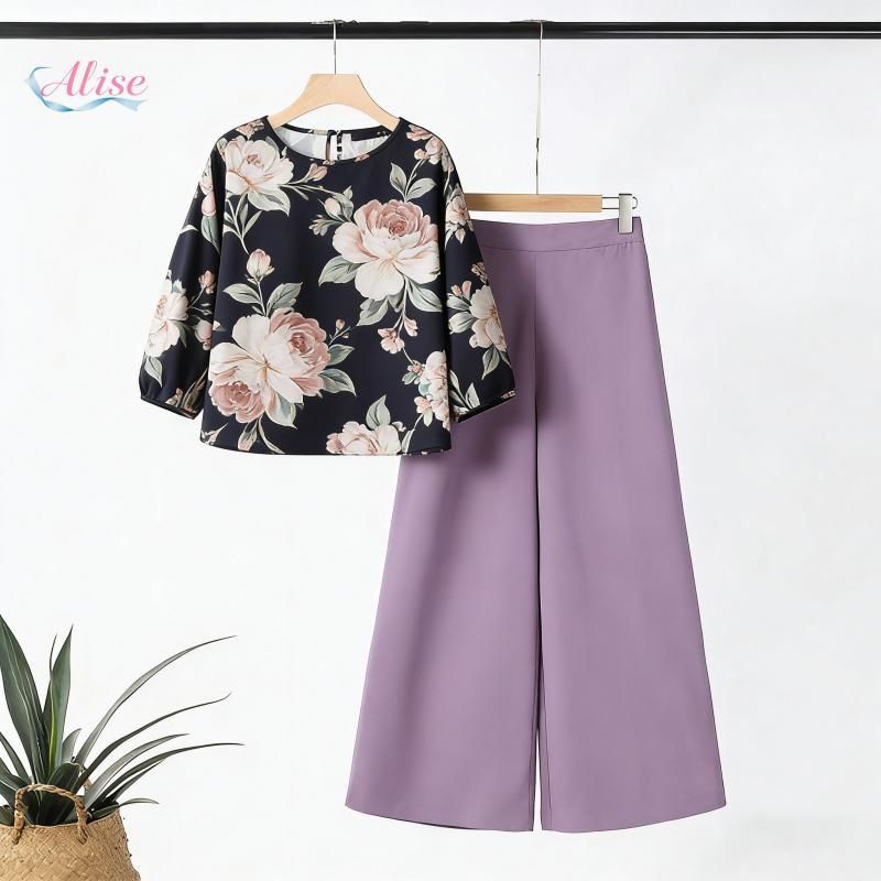 2025 Fashion Printed Wide Leg Pants Two Piece Set European And American Autumn Style Cross Border Foreign Trade Polyester_ecoleips.com