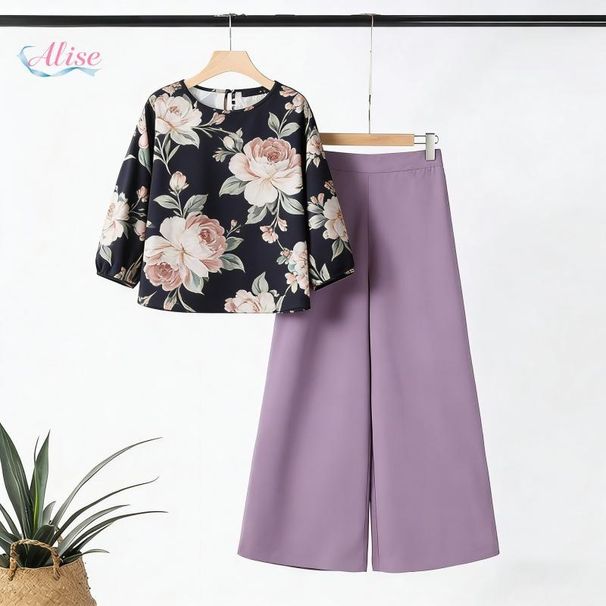 2025 Fashion Printed Wide Leg Pants Two Piece Set European And American Autumn Style Cross Border Foreign Trade Polyester_ecoleips.com