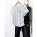 Summer Round-Neck Double-Sided Pleated T-Shirt For Women's Wear, Korean-Style Red Heart-Shaped Embroidered Whitening Pur_ecoleips.com