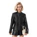 "Tailored PU Leather Jacket For Women - Slim Fit Washed Faux Leather Coat With Stand Collar & Belt Detail, Office & Night Out Essential (Black)"_ecoleips.com