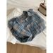 Blue Checkered Long-Sleeved Shirt Jacket For Women, Perfect For Spring/Autumn Seasons A Stylish, Retro-Inspired Top Wi_ecoleips.com
