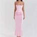 Women's Sexy Strapless Long Dress Solid Color Waist Pleated Elegant Bodycon Dress_ecoleips.com