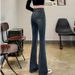 Women's Clothing High Waist Flared Jeans - Cement Gray Stretch Denim With Fleece Lining (Winter Warm, S-2XL)_ecoleips.com