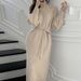 Elegant French-Inspired Long Knit Sweater Women's High Neck Tunic Coatigan Winter Layering Staple In Cashmere-Like Acrylic Blend (Khaki/Black/Beige)_ecoleips.com