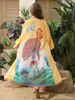 Women's Long Sleeve Printed Beach Cover Up Sun Protection Kimono Wrap Swimwear Bikini Sheer Open Front Cardigan For Vacation Pool Party_ecoleips.com