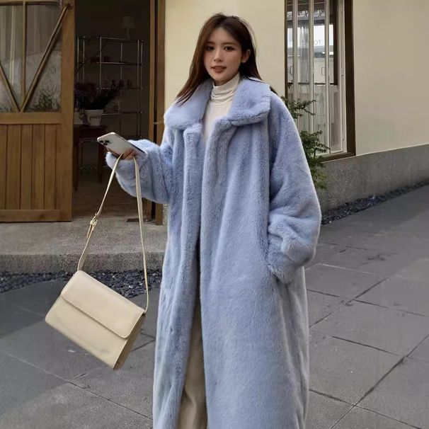 Luxury Longline Faux Fur Coat – Plush Winter Outerwear With Shawl Collar (3 Elegant Colors) For Streetwear & Evening Glamour_ecoleips.com