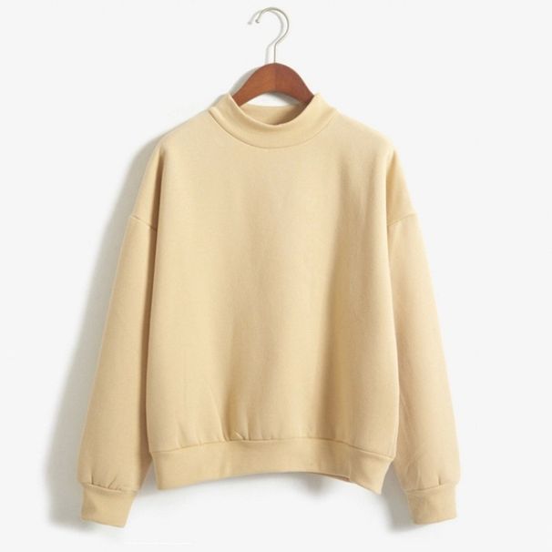 Solid Color Sweatshirt Women's Fleece Candy Small Turtleneck Loose Casual Long Sleeve Pullover Top Wholesale_ecoleips.com