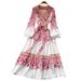 Bohemian Floral Print Long Sleeve Midi Dress For Women – V-Neck A-Line Casual Elegant Dress With Belt, Polyester Spandex Blend, S/M/L/Xl_ecoleips.com