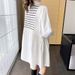 Autumn New Korean Fashion Mid-Length Patchwork Maternity Dress_ecoleips.com