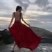 French Style Red V-neck Tie Halter Women, Perfect For Beach Vacation, Sexy Backless With Split, Slimming Long Dress_ecoleips.com