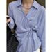 Autumn Intellectual Style Blue Long Sleeve Shirt Lace-Up Shirt Cardigan Top Women's Clothing Wholesale_ecoleips.com