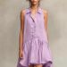 Women's Solid Color Sleeveless Ruffle Patchwork Pleated Skirt Single Breasted Shirt Collar Summer New_ecoleips.com