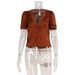 French Style Slim Fit Tie up Lace Patchwork T-Shirt Sexy Short Sleeve Top for Women Summer Alluring Pure Look_ecoleips.com