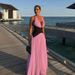 Women's Clothing Fashion Sexy V Neck Halter Neck Color Matching Waist Dress_ecoleips.com