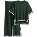 Women's European American Style Two Piece Set Color Blocking Split Short Sleeve Top High Waisted Slimming Wide Leg Pants_ecoleips.com