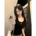 Retro Slim-fit Basic Cat-embroidered Tank For Women, Summer Sweet And Spicy Versatile Outerwear Top Ins_ecoleips.com