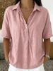 K New Women's Loose And Comfortable Collared Short Sleeved Solid Color Shirt_ecoleips.com