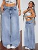 Cross-border European And American Women's Jeans With Raw Edge Patchwork Design, Wide-leg, Versatile, New High-waisted,_ecoleips.com
