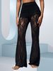 Black Lace Flared Pants High Waisted Wide Leg Sheer Sexy Spring Summer Style for Women Beach Vacation Clothing_ecoleips.com