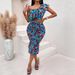 Women's Printed Crop Top And Bodycon Skirt Set Fashionable Casual Off-Shoulder Sleeveless Slim Fit Sexy Skirt Suit_ecoleips.com