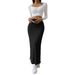 Voya Women's Fashion Minimalist Half Length Skirt Spring/Summer Pit Strip A-line High Waist Split Long Skirt_ecoleips.com