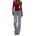 Women's Clothing Retro High Street Jeans Washed Light Blue Design Straight Mopping Pants Loose Trousers_ecoleips.com