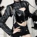 Women's Slim Fit PU Cover up Top Elegant Sexy Studded European American Style New Autumn 2024 CF24278_ecoleips.com