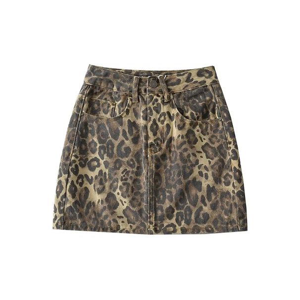 European And American Niche Hot Girl Leopard Print A Line Sexy Hip Skirt Autumn New High Waist Denim Skirt_ecoleips.com