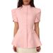 Summer Women's Solid Color Slim Fit Short Sleeve Suit Jacket Stand Collar Button Down Style Outerwear_ecoleips.com