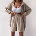 Women's Plus Size Casual Shirt And Shorts Set Loose Fitting Solid Color Long Sleeved Spring Autumn Wear_ecoleips.com