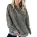 Women's Clothing Oversized Washed Cotton T-Shirt – Soft Relaxed Fit Crewneck Long Sleeve Top With Pocket (Sage Green, Wine Red, Olive Green, Pink)_ecoleips.com