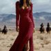 Retro Western Style Button down Ruched Maxi Dress Long Sleeved Sexy Casual Long Dress for Women Suitable for Spring/Autumn Summer_ecoleips.com