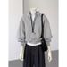 two-piece Polo Collar Gray Sweatshirt For Women, 2025 New Korean Style Early Autumn Design, Niche And High-end Top_ecoleips.com