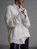 Soft Faux Mink V-Neck Cardigan - Cozy Oversized Pullover For Women, Fall Winter Loose Knit Sweater With Buttons, Elegant Casual Outerwear_ecoleips.com