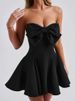Mozision Bow Strapless Backless Sexy Mini Dress For Women Robe Fashion Solid Off-shoulder Sleeveless A-line Club Dress Vestido_ecoleips.com