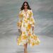 Elegant Retro Floral Print Chiffon Midi Dress With V-Neck & Flutter Sleeves – Feminine & Timeless For Women_ecoleips.com