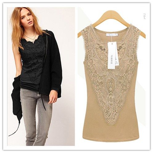 New Women Shirt Casual Sexy Lace Tops Slim Vest Bottoming_ecoleips.com