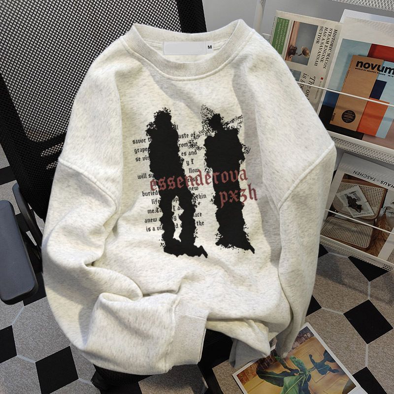 Men's Crew Neck Sweatshirt Fleece Lined Thick Loose Fit Autumn Winter Style Best Selling Couple Top for Women_ecoleips.com