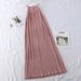 Elegant Halter Neck Maxi Dress – Summer Backless Ruffle Hem Dress For Vacation & Casual Wear (Grey/Black/Khaki/Yellow/Blue/Pink/Brick Red, One Size)_ecoleips.com