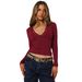European American Style Trendy V-neck Lace Trim Design Slim-fit Short Top, Pure And Alluring Women's T-shirt_ecoleips.com