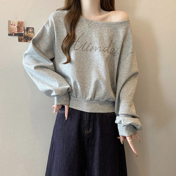 Real Shot Off-Shoulder Long Sleeve Sweatshirt For Women Spring And Autumn Thin Korean Version Loose_ecoleips.com