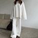 Women's Clothing Autumn New Solid Color Round Neck Lazy Casual Wide Leg Pants Sweater Suit Female_ecoleips.com
