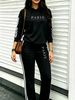 Women's European American Minimalist French Style Two Piece Set Letter Print Drawstring Hooded Long Sleeved Loose Fitting Trousers_ecoleips.com
