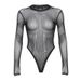 European American Style See through Striped Mesh Bodysuit Slim Fit Base Layer Summer Hot Girl Versatile Top Women's Clothing_ecoleips.com