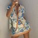 Women's Digital Print Midi Skirt Set Bodycon Two Piece Outfit With Collared Cardigan And Short Sleeve Top For Spring/Autumn Summer_ecoleips.com