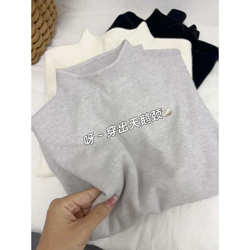 Soft Knit Mock Neck Sweater – Women’s Slim Fit Long Sleeve Top For Autumn & Winter ( One Size, Korean Minimalist Style)_ecoleips.com