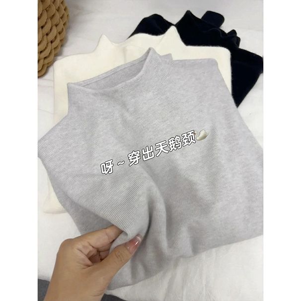 Soft Knit Mock Neck Sweater – Women’s Slim Fit Long Sleeve Top For Autumn & Winter ( One Size, Korean Minimalist Style)_ecoleips.com